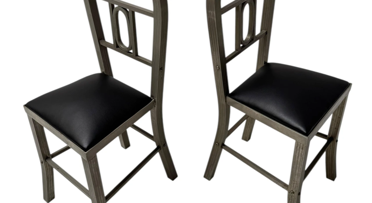 Two French Art Deco Side Chairs with Black Leather Seats, 1930s